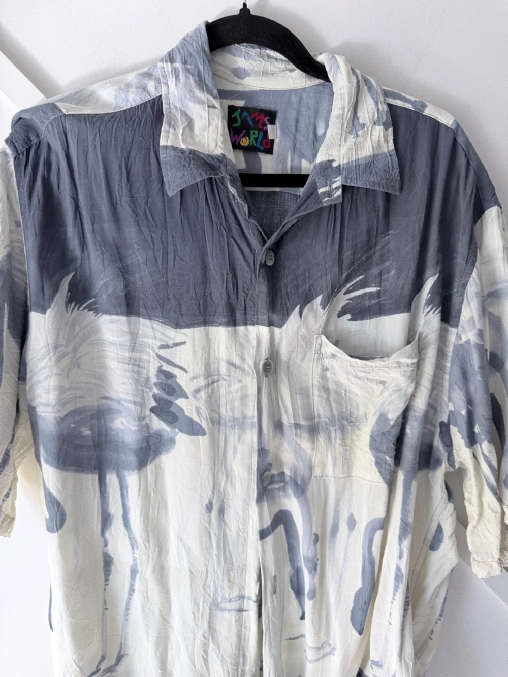 Vintage Jams World Flamingo Print Hawaiian Shirt - L | Rayon Tropical Button-Up - Picture 4 of 15
